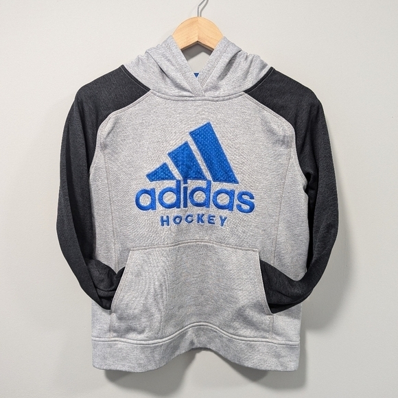 Adidas Hockey Boys Size L Hoodie Grey Blue logo - Picture 2 of 12